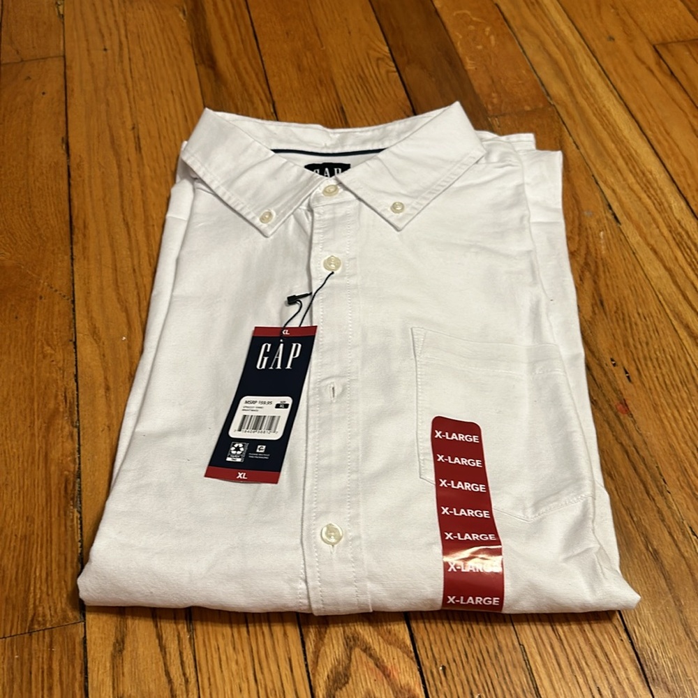 Mens GAP white long sleeve button up shirt XL NWT! - Picture 2 of 13